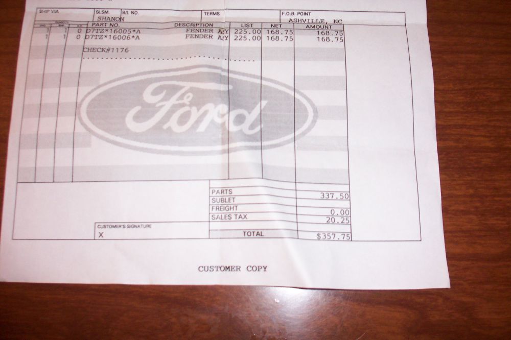 OEM FENDER BILL