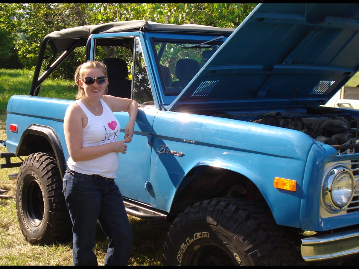 Wife showing off the bronco at the Kansas City Meet and Greet.